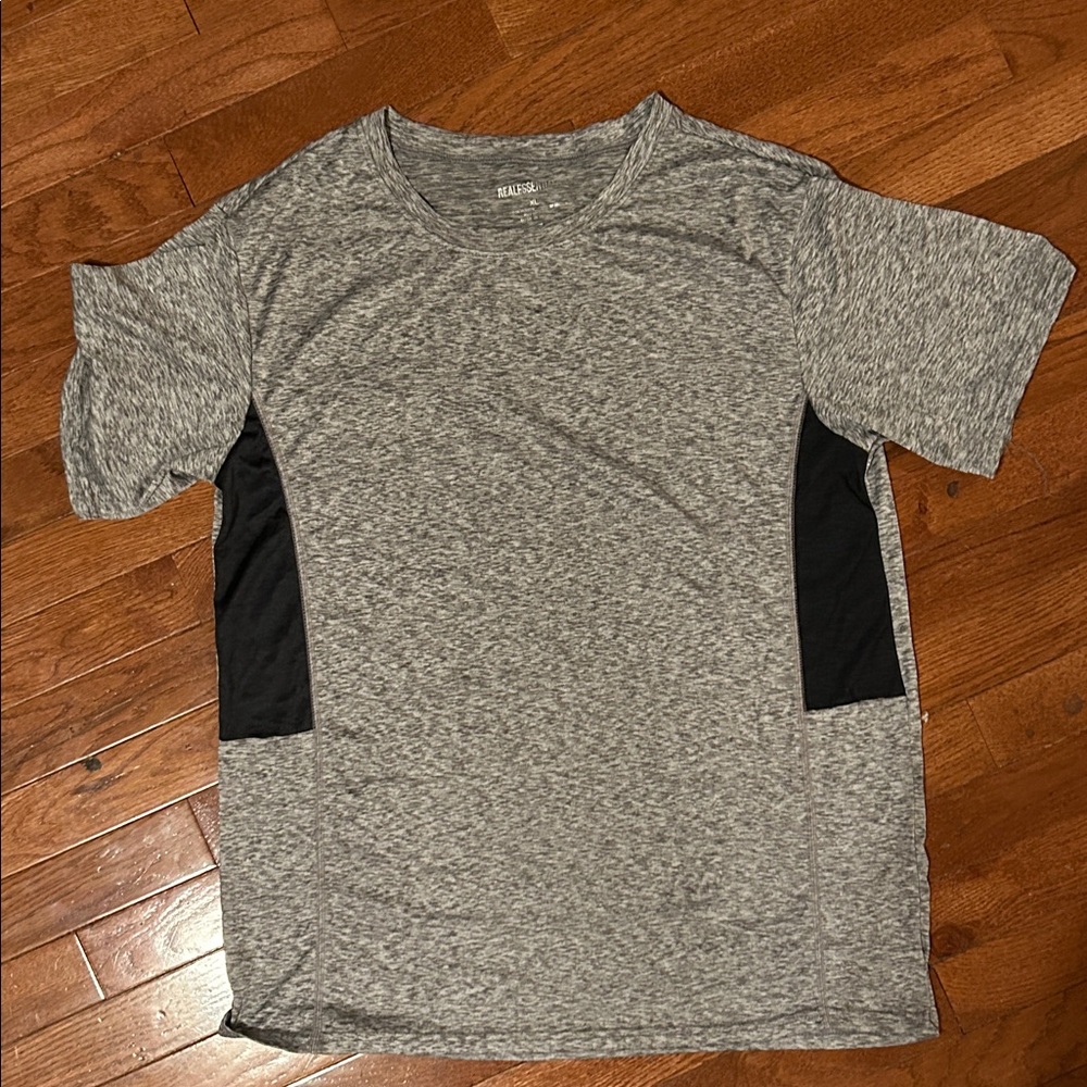 Real Essentials Dry fit  Athletic Heather Gray and Black Tee